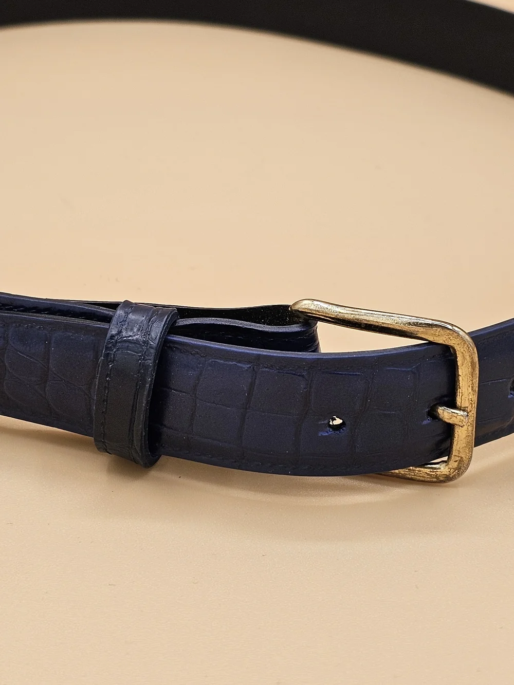 Girls Navy Blue Croc Embossed Leather Belt - Size 10